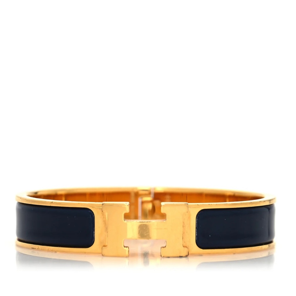 Hermès Clic Clac H Navy Blue & Gold Bangle Bracelet
